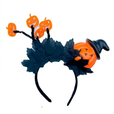 Vincha calabaza con hojas y mini calabazas halloween x1 unidad