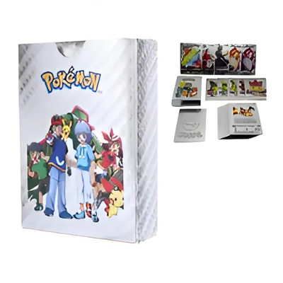 Cartas pokemón en CAJITA PLATEADA METALIZADAS x 25 cartas