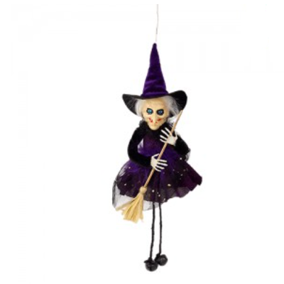 Bruja con escoba para colgar con cascabeles halloween