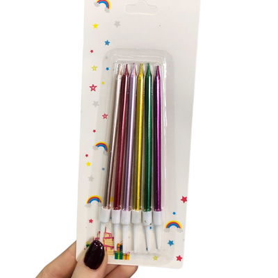 Vela METALIZADA MULTICOLOR en blister x6 unidades