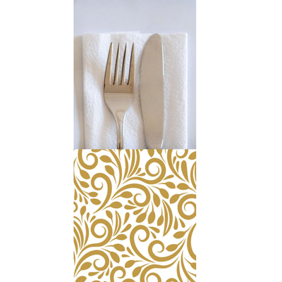 Porta cubiertos de papel x5 unidades arabescos dorados