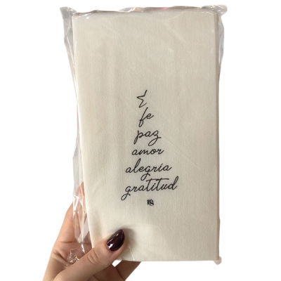 Servilleta de papel "Fe, paz, amor, alegría, gratitud" simil tela x12 unidades 33x40cm