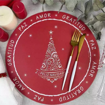 Plato de sitio de papel x5 unidades navidad rojo y blanco