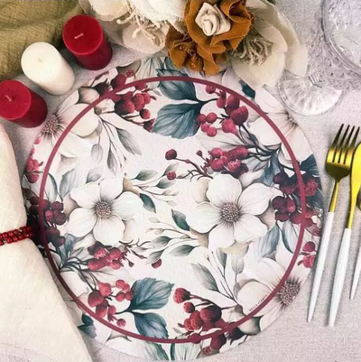 Plato de sitio de papel x5 unidades magnolia navideña