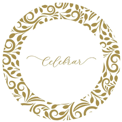 Plato de sitio de papel x5 unidades "celebrar" arabescos dorados