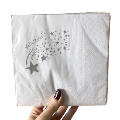 Servilleta de papel Felicidades estrella PLATEADO x12 unidades