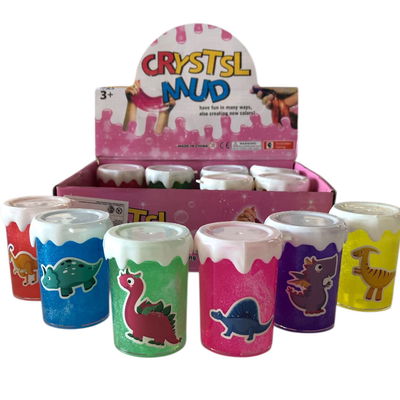 Slime de DINOSAURIO en pote 8cm GLITTER surtido x1 unidad
