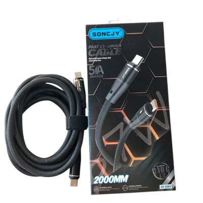 Cable TIPO C a TIPO C SONCJY mallado 2mts 5A reforzado puntas de metal en caja (SO-X064)