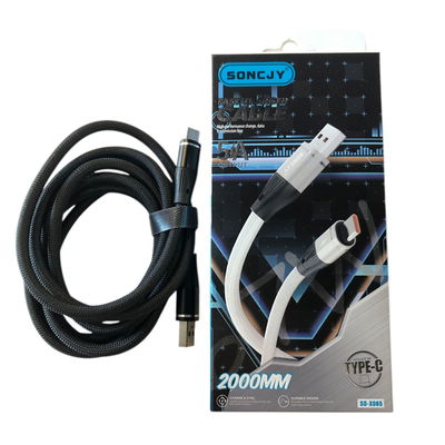 Cable USB a TIPO C SONCJY mallado 2mts 5A reforzado puntas de metal en caja (SO-X065)