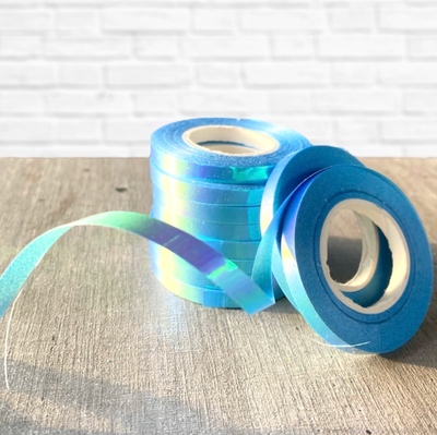 Cinta ribbon para globos TORNASOLADA CELESTE 10mts. x1 unidad