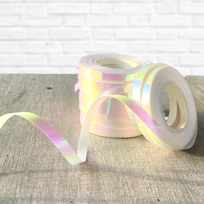 Cinta ribbon para globos TORNASOLADA BLANCA 10mts. x1 unidad
