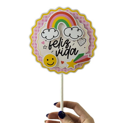 Big topper 3D Feliz vida carita/arcoiris