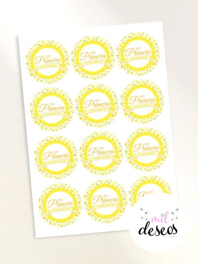 Sticker Comunión flores AMARILLAS x12