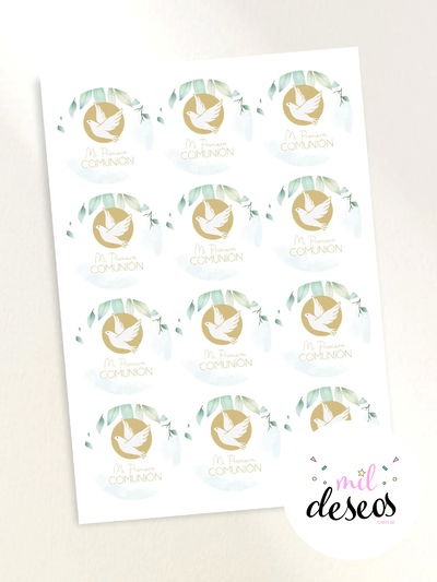 Sticker Comunión con hojas x12