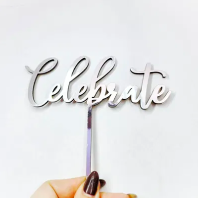 Topper de madera CELEBRATE PLATEADO
