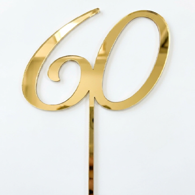 Topper acrílico número 60 DORADO ESPEJADO
