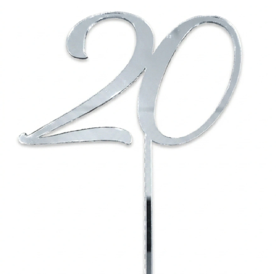 Topper acrílico número 20 PLATEADO ESPEJADO