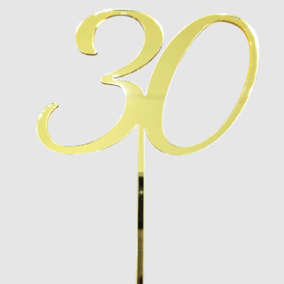 Topper acrílico número 30 DORADO ESPEJADO