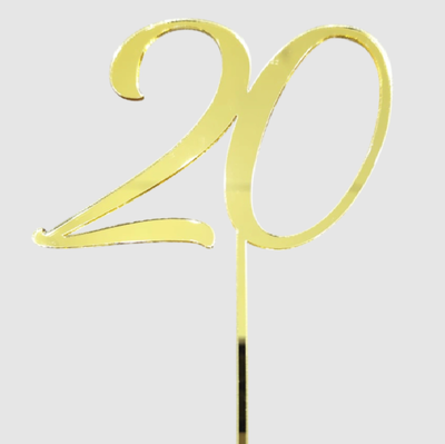 Topper acrílico número 20 DORADO ESPEJADO