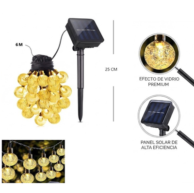 Guirnalda SOLAR BOLITA CRISTAL 8 modos de iluminación 6mts. (MELECH-09)