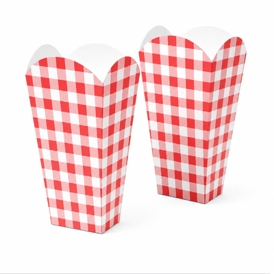 Cajitas pochocleras cuadritos rojo x8 unidades