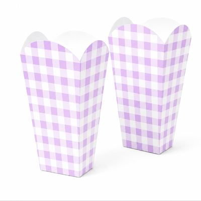 Cajitas pochocleras cuadritos lila pastel x8 unidades