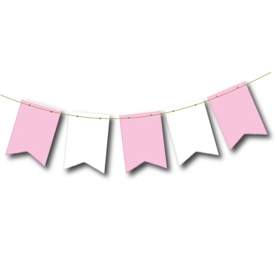 Banderín rosa pastel y blanco
