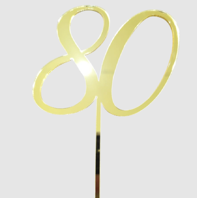 Topper acrílico número 80 DORADO ESPEJADO