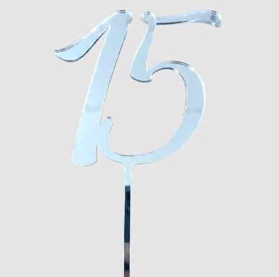 Topper acrílico número 15 PLATEADO ESPEJADO