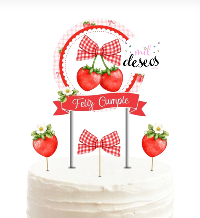 Topper XL Frutilla moño rojo