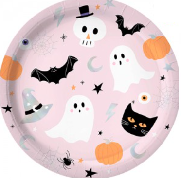 Plato miedito rosa halloween x6 unidades
