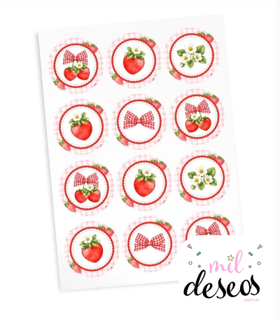Sticker Frutilla moño rojo