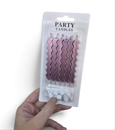 Vela metalizada con ondas gruesas rosa metal x6 unidades
