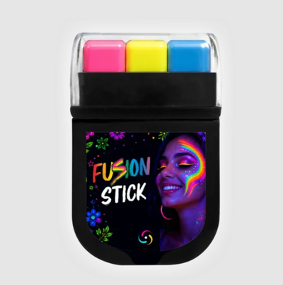 Barra de maquillaje tricolor flúo FUCSIA, AMARILLO, AZUL x1 unidad