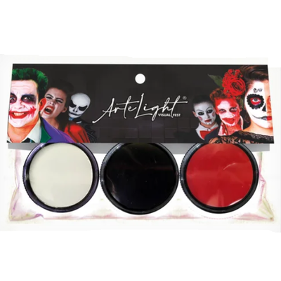 Set maquillaje PASTILLA x3 rojo, negro y blanco 5gr