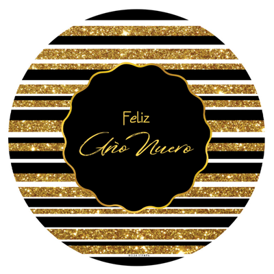 Plato de sitio de papel x10 unidades Año Nuevo rayas dorado y negro