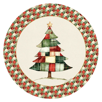Plato de sitio de papel x10 unidades Pinito cuadrillé navideño