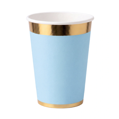 Vaso CELESTE PASTEL borde dorado x10 unidades