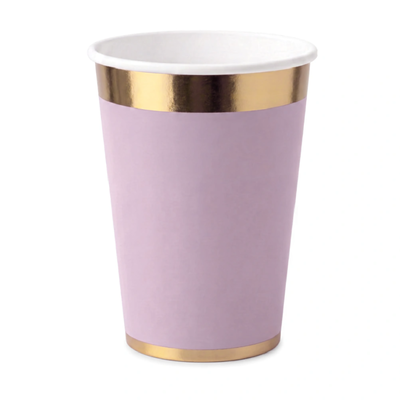 Vaso LILA PASTEL borde dorado x10 unidades