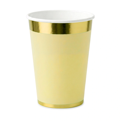 Vaso AMARILLO PASTEL borde dorado x10 unidades