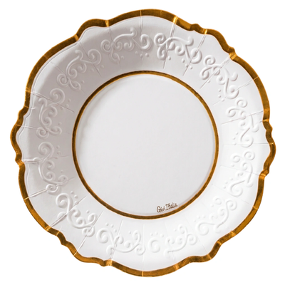 Plato blanco relieve doble borde dorado 21cm x10 unidades