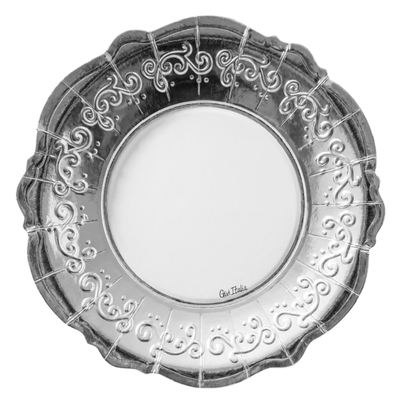 Plato blanco relieve borde grueso stamping plateado 21cm x10 unidades
