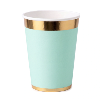 Vaso VERDE PASTEL borde dorado x10 unidades