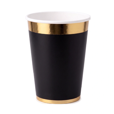 Vaso NEGRO borde dorado x10 unidades