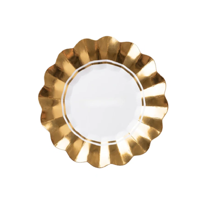 Plato blanco ondulado borde stamping dorado 18cm x10 unidades
