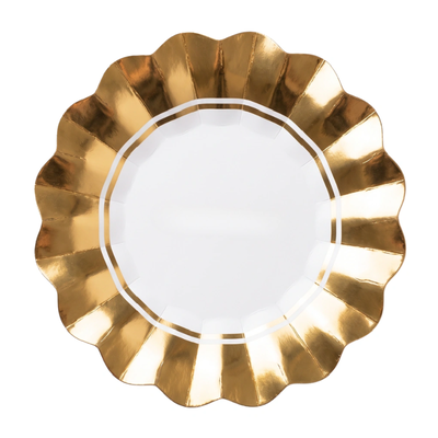 Plato blanco ondulado borde stamping dorado 23cm x10 unidades