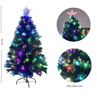 Árbol navidad de fibra óptica con estrella y luces 220v en caja blanca