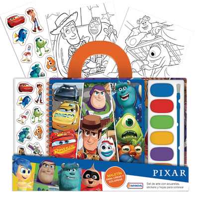 Maletín PIXAR librito para colorear con acuarelas incluyen stickers (DPX01113)