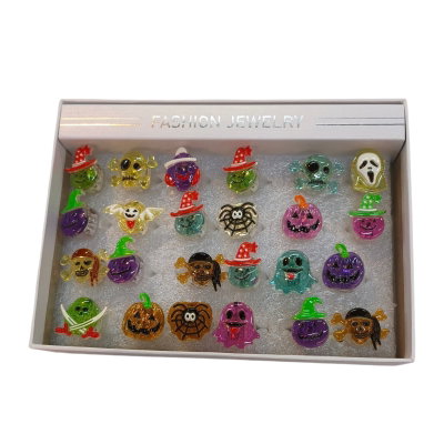 Anillo halloween glitter con luz x1 unidad
