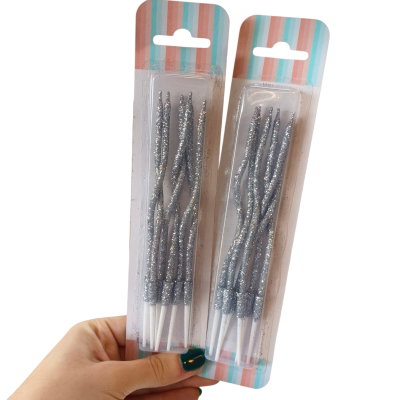 Vela glitter con ondas plateadas x6 unidades